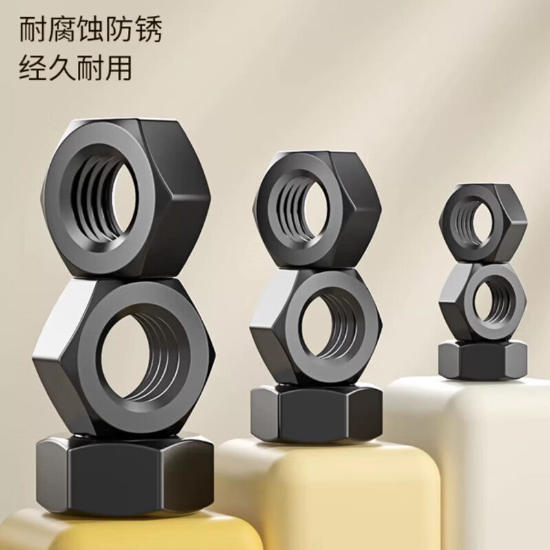 Steel Precast 12.9 grade blackened hexagonal nuts, national standard quality, high strength, black nuts and bolts, M12*1.25 (20 pieces per pack) [Jingcang]