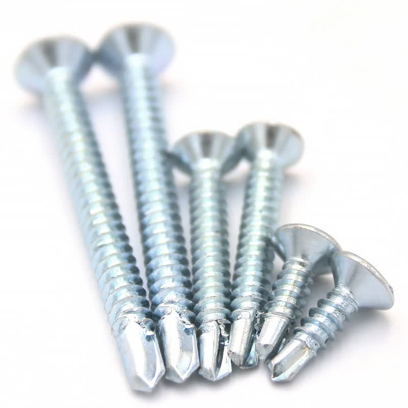 Bingyu Cross-head Countersunk Self-Drilling Screws, Flat Head Drill-Screws, Dovetail Screws, GB15856.2 H-type, Blue-White Zinc, ST4.2*50 (300 pieces/pack) BYsy-36