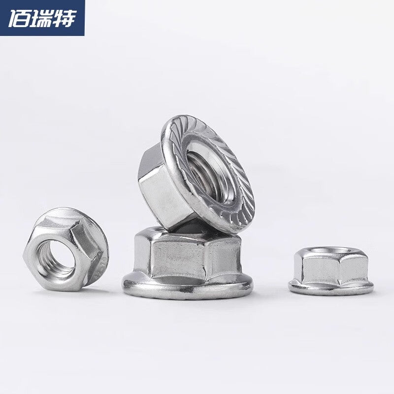 Bairuite 304 Stainless Steel Hexagonal Flange Nut, Anti-slip Locking Nut, Imperial Fine/Reverse Thread Nut with Washer, M16*1.5 Thread [2pcs] (304 with teeth)