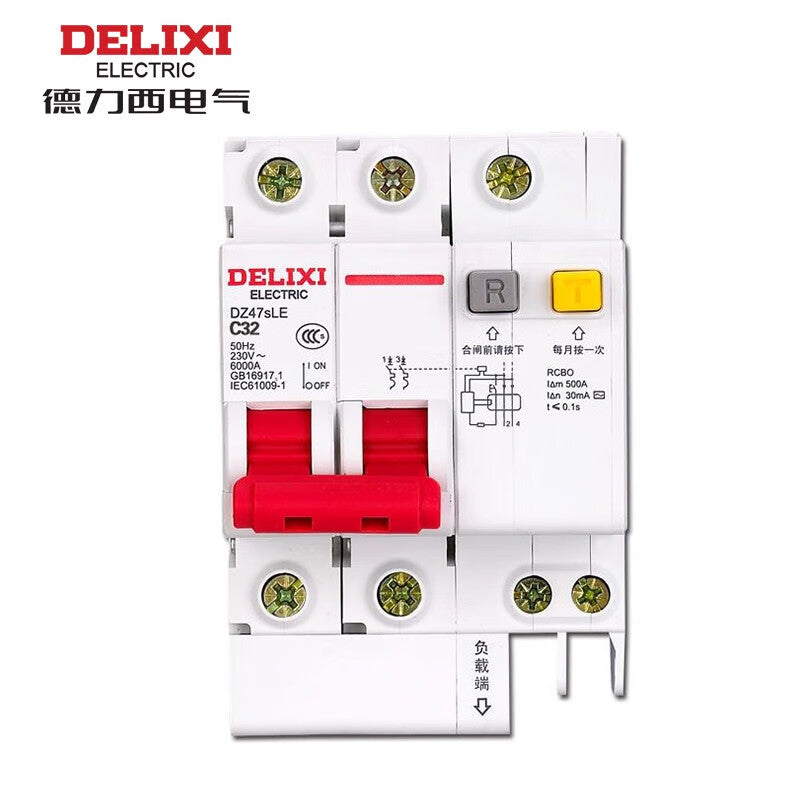Delixi DZ47sLE 2P C 32A 6KA 30mA electronic AC 230VAC DZ47SLEN2C32 miniature leakage protection circuit breaker