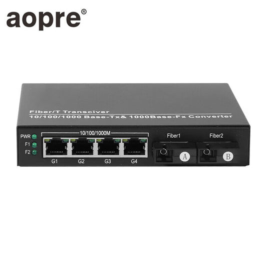 AOPRE (AOPRE Interconnect) Gigabit Fiber Optic Transceiver: 2 Optical, 4 Electrical, Ring Network, Single-Mode, Single-Fiber Optic Converter, Lightning Protection, Single-Fiber SC Interface, 3km Range (AOPRE-2GF4GE-3KM)