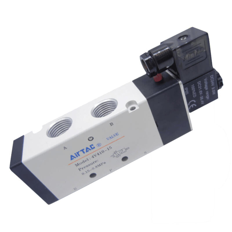 AirTAC internal pilot solenoid valve, 2-position 5-way, single solenoid, DIN socket; 4V41015BG