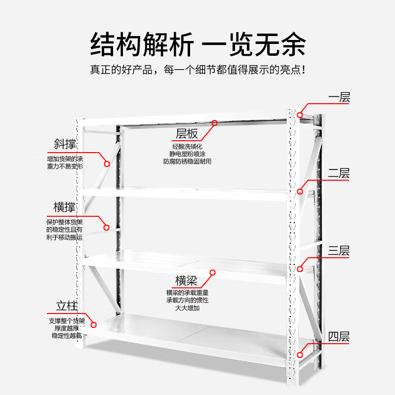 Shitong shelf storage rack multi-layer cargo display rack supermarket steel storage rack warehouse iron shelf heavy duty 2000*500*2000mm400kg white four-layer main rack can be customized