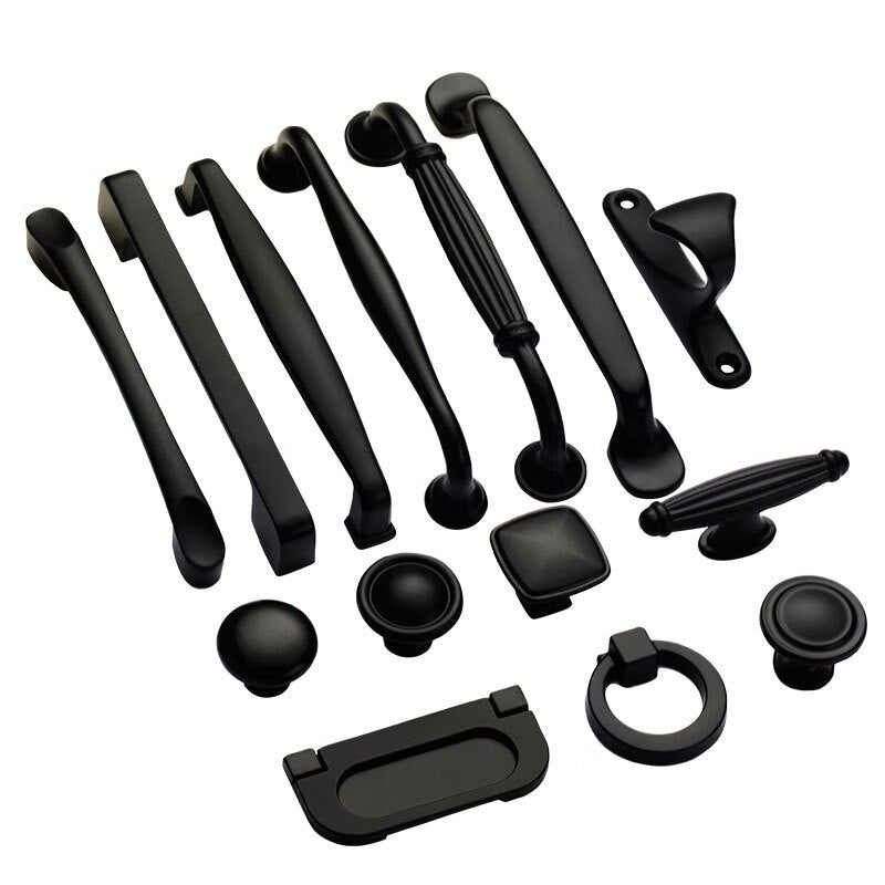 Shanhe Industrial Products - American Style Black Solid Handles for Clothing, Wardrobes, Furniture, Drawers, and Cabinets - Hardware Accessories (Black 9002-96 Hole Spacing)