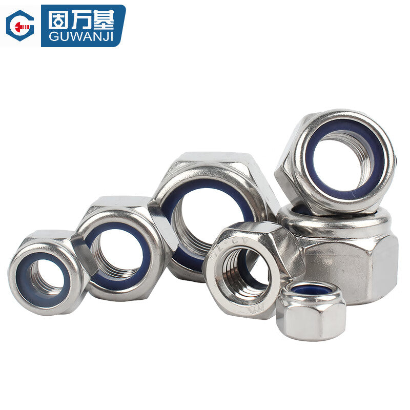 GUWANJI Non-metallic Insert Hexagonal Locking Nut Stainless Steel Anti-loosening Self-locking Nut M6 [100 pieces/pack] 304 Black Nylon