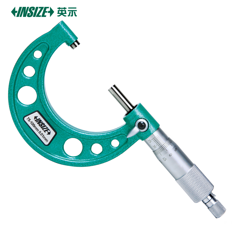INSIZE outside micrometer, mechanical screw gauge, industrial-grade measuring tool, high precision 0.01mm/3203 3203-100AC, measuring range 75-100x0.01mm, with standard rod.