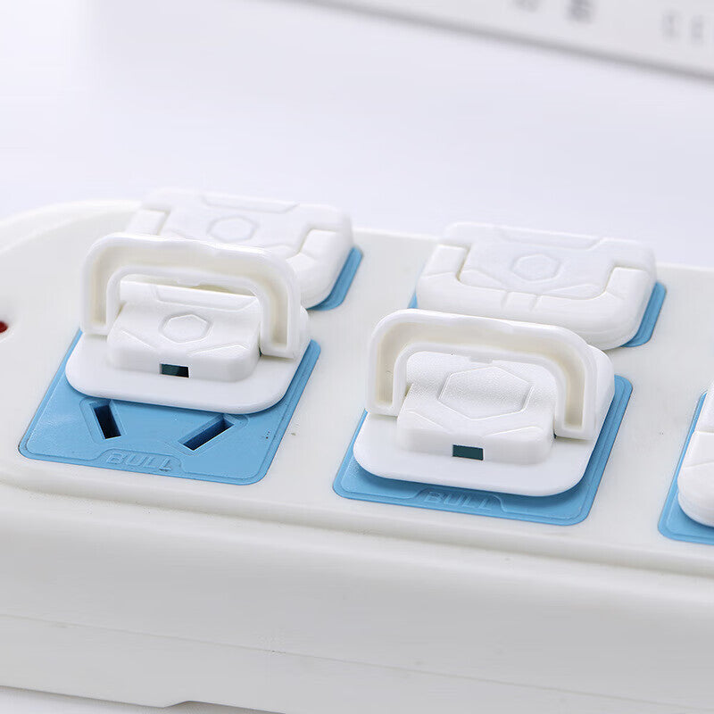 Safety plug for power switch sockets, including 4 two-hole and 4 three-hole plugs.