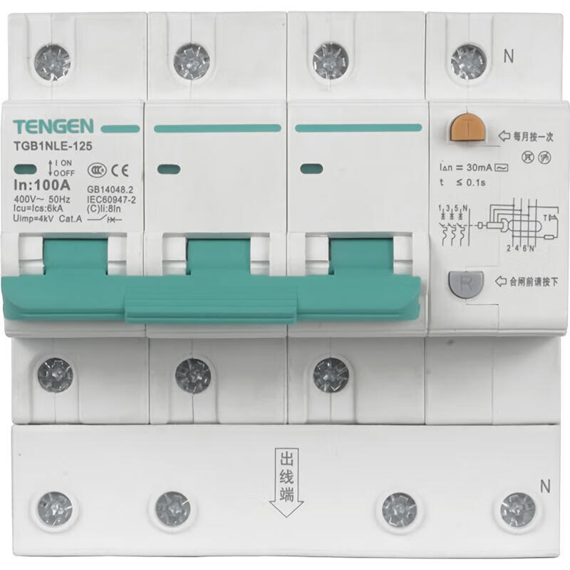 Tianzheng TGB1NLE-125 3P+N C100 30mA Circuit Breaker