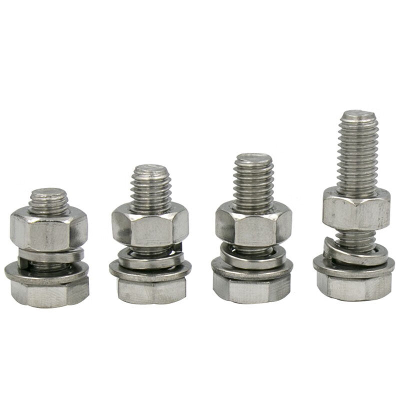 Juwei 304 Stainless Steel Hex Head Screws, Four-Piece Set, Combination Nuts, Flat Washers, Spring Washers DIN933 M4*20 (100 sets) JG1080-8