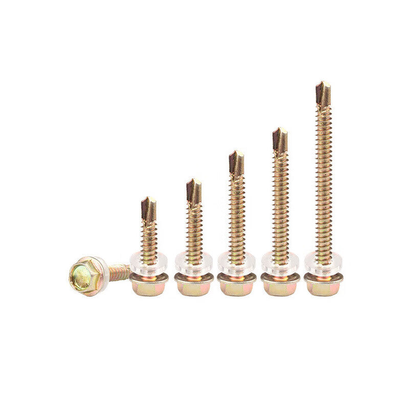 Peifan Color Zinc Outer Hex Self-Drilling Screws, Color Steel Roofing Screws, Self-Tapping Dovetail Screws, 4.8*90 (1 catties), Approx. 61 pieces