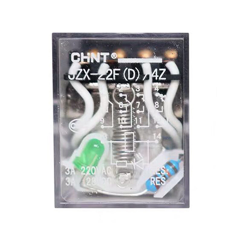 Chint (CHNT) JPC small intermediate relay 710037221400024 with light JZX-22F(D)/4Z plugged into AC24V