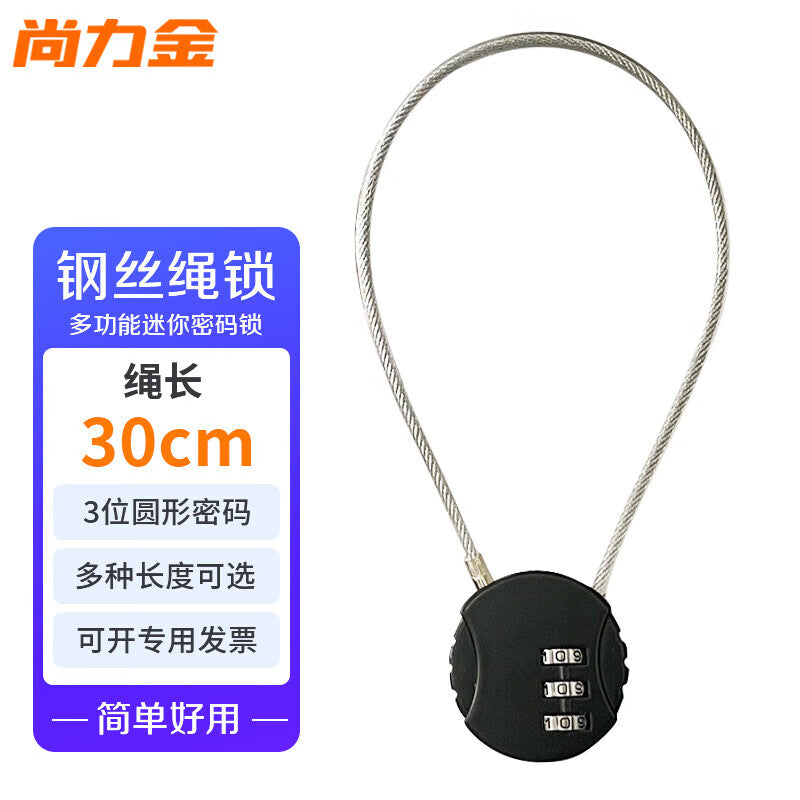 Shanglijin Extended Steel Cable Combination Lock, Thin Steel Wire Rope Padlock, Compact and Portable Combination Helmet Lock, Luggage Lock, 30cm
