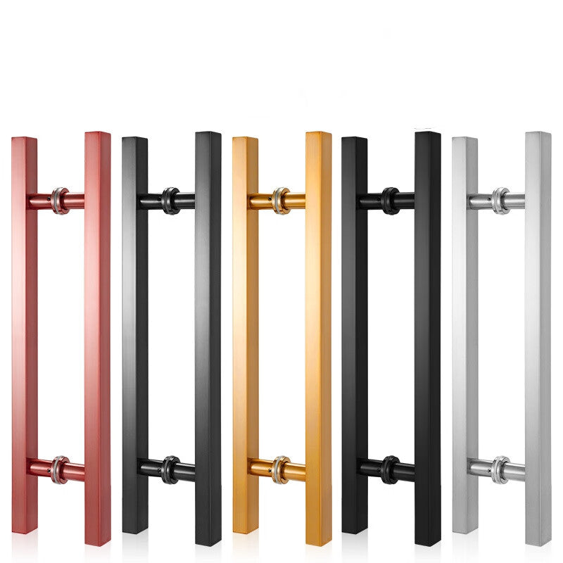 Shanhe Industrial Products Glass Door Handles, Square Tube Wooden Door Handles (Pair Assembly), 500mm x 300mm Hole Spacing, Thickened Brushed Polished