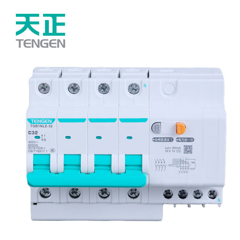 Tianzheng Electric Air Switch TGB1NLE-32 3P+NC 32A 30mA 335021600653 Miniature Leakage Protection Circuit Breaker