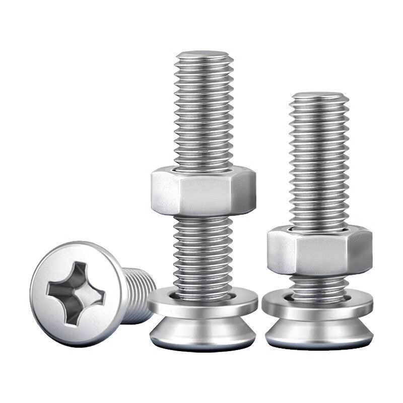 Bairuite 304 Stainless Steel Flat Head Screws and Nuts Collection, Phillips Head Countersunk Head Combination Screws M3*30 [50 Sets]