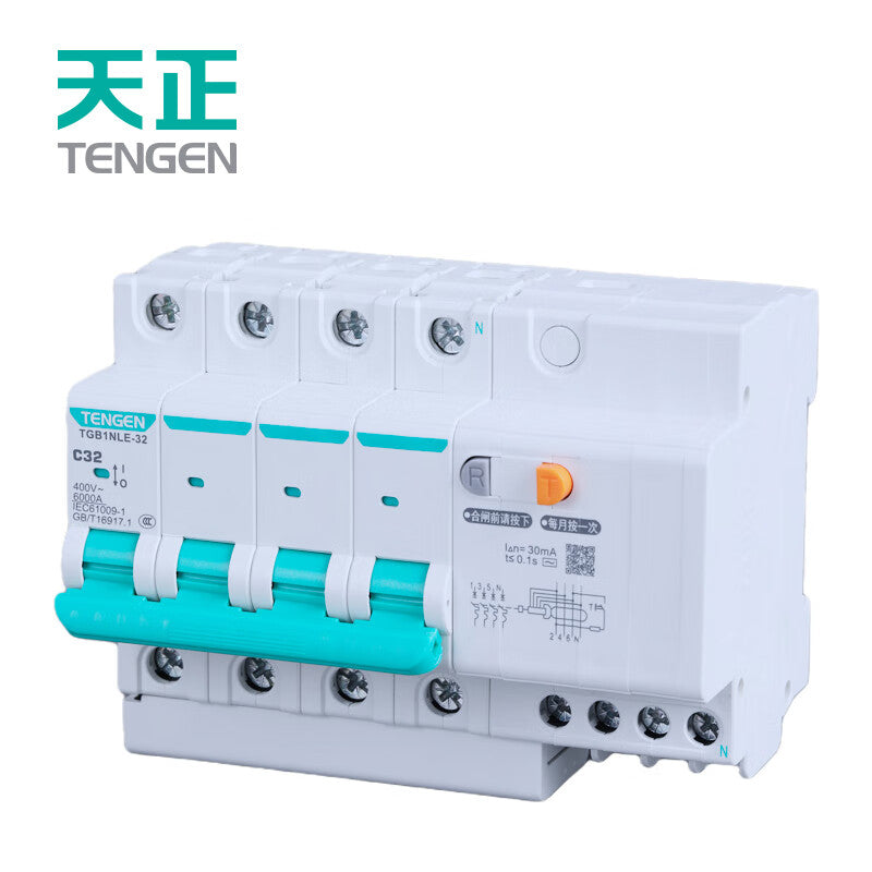 Tianzheng Electric Air Switch TGB1NLE-32 3P+NC 32A 30mA 335021600653 Miniature Leakage Protection Circuit Breaker