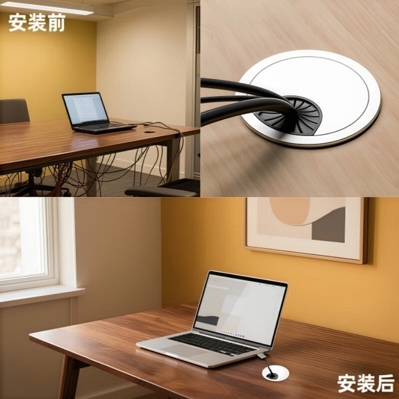 Junwen Computer Desk Cable Management Hole Cover, Desktop Cable Management Box Sealing Cover, Decorative Ring, Hole Opening, ABS Plastic 60