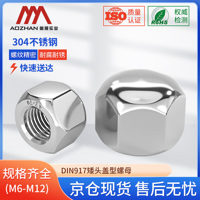 AOZHAN 304 Stainless Steel DIN917 Low Head Cap Nuts, M10, 300 pieces/box