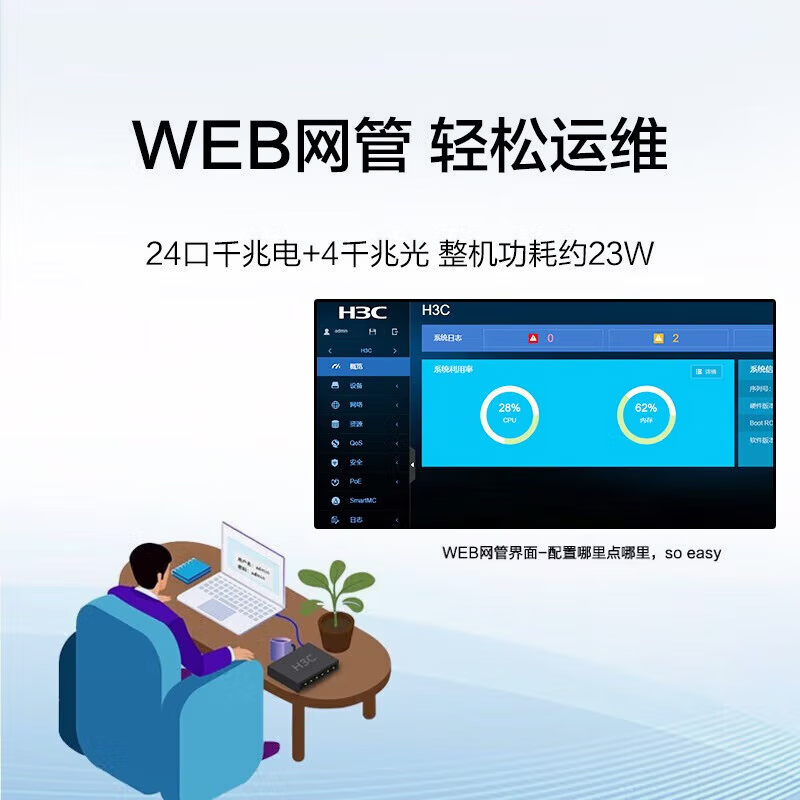 H3C S5024PV5-EI enterprise-class 24-port Gigabit Layer 2 managed switch 4 Gigabit optical ports support VLAN static routing multicast