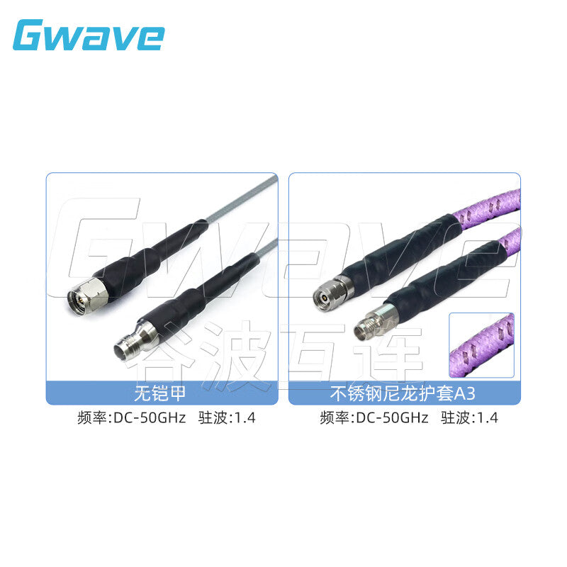 Gwave 2.4mm male-to-2.4mm female test cable, mating cable 3500 Series DC-50G, stainless steel nylon sheath A3 GAU9 1000mm