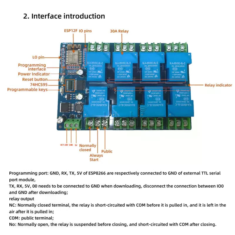 DC7-28V / DC5V ESP8266 WiFi 8 Channel 30A Relay Module ESP-12F Development Board [6]
