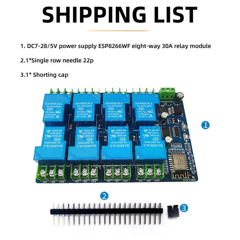 DC7-28V / DC5V ESP8266 WiFi 8 Channel 30A Relay Module ESP-12F Development Board [7]