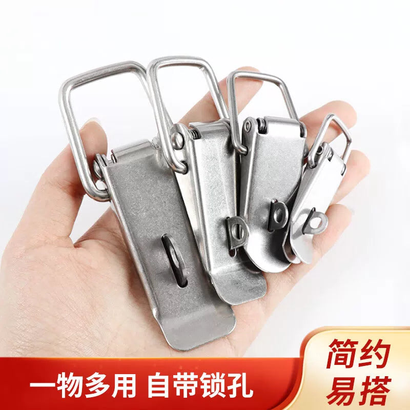 Deqi 304 Stainless Steel Duckbill Spring Hook and Loop Tool Box Lock, Wooden Box Metal Lock, Anti-theft Lock [Small Size] with Lock - Iron/Nickel Plated [2]