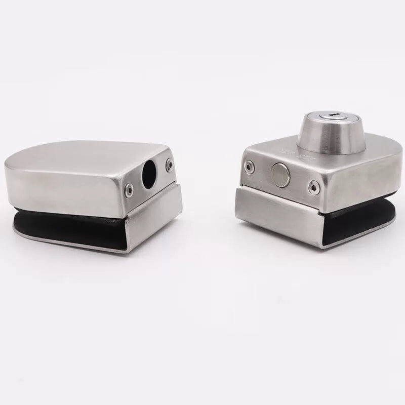 Deqi Stainless Steel Glass Door Lock, Shop/Office Sliding Door Lock, Single/Double Door Sliding Door Lock 903B Single Side Clip - Floor Lock (Key) [4]