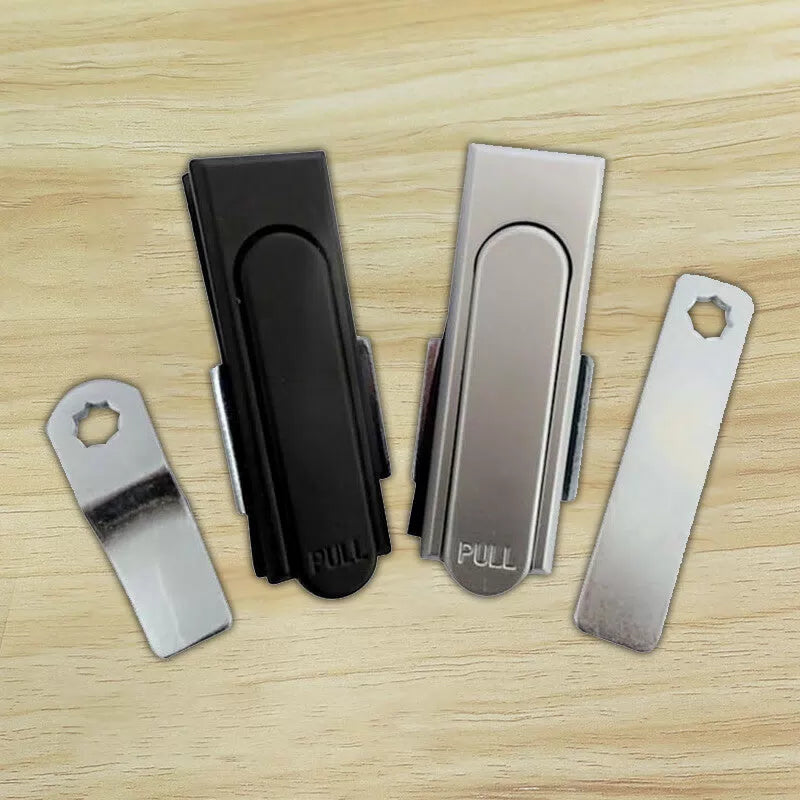 Deqi electrical cabinet/distribution box door handle lock, equipment door/chassis/cabinet flat lock, industrial property cabinet door lock MS717 aluminum alloy matte finish (with straight blade). [4]