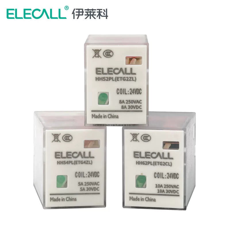 ELECALL relay upgraded intermediate relay wide feet HH62PL-ETG2CL current 10A coil voltage DC24v 8 feet (with light without base) [2]