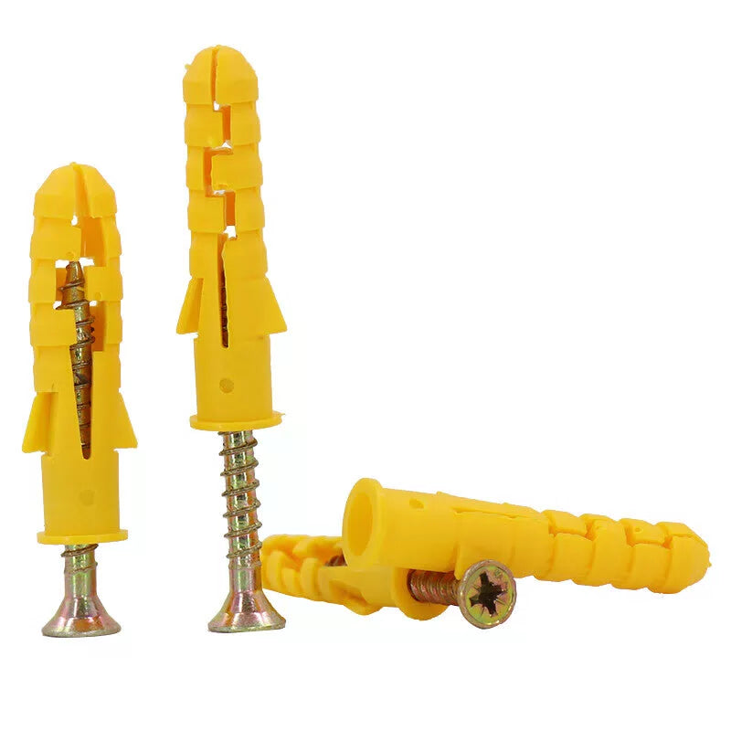 Haisdick HK-665 Small Yellow Fish Plastic Expansion Tube Expansion Screw, Rubber Plug Bolt Expansion Plug, Self-Tapping Screw Set 8*100mm 50 Sets [2]
