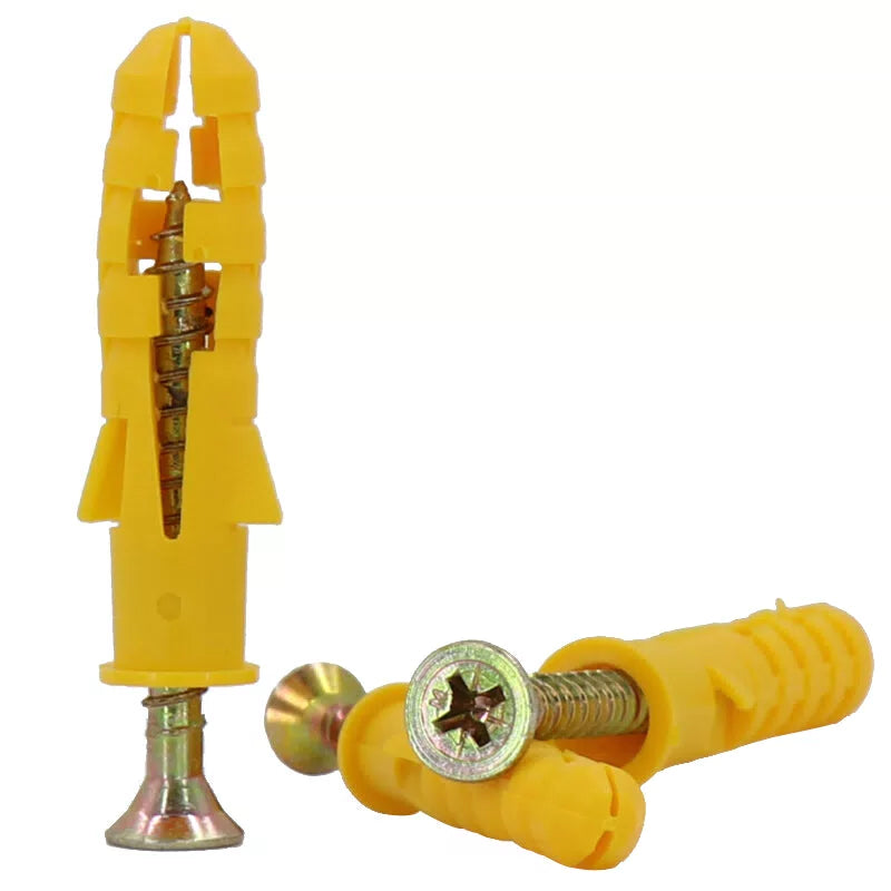 Haisdick HK-665 Small Yellow Fish Plastic Expansion Tube Expansion Screw, Rubber Plug Bolt Expansion Plug, Self-Tapping Screw Set 8*100mm 50 Sets [3]