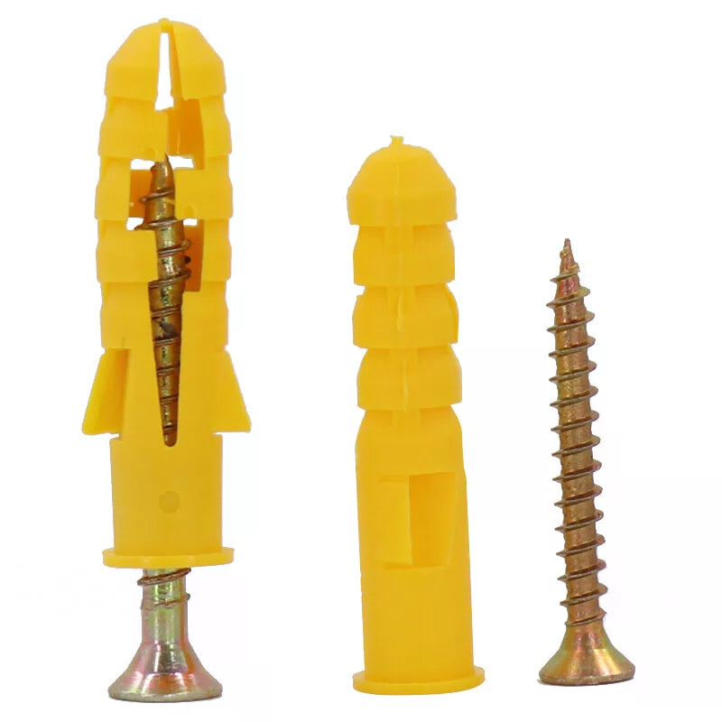 Haisdick HK-665 Small Yellow Fish Plastic Expansion Tube Expansion Screw, Rubber Plug Bolt Expansion Plug, Self-Tapping Screw Set 8*100mm 50 Sets [4]