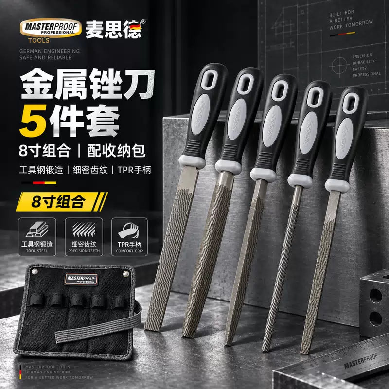 MASTERPROOF File Set - Fine-toothed metal sharpening steel files, flat files, triangular files, square files, metalworking and woodworking files. [1]