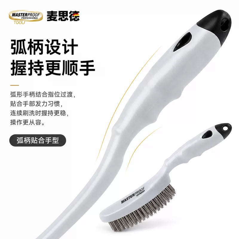 MASTERPROOF Stainless Steel Wire Brush, Rust Removal Brush, Iron Brush, Long-Handled Wire Brush, Cleaning Tool, Metal Sharpening, Barbecue Brush [2]