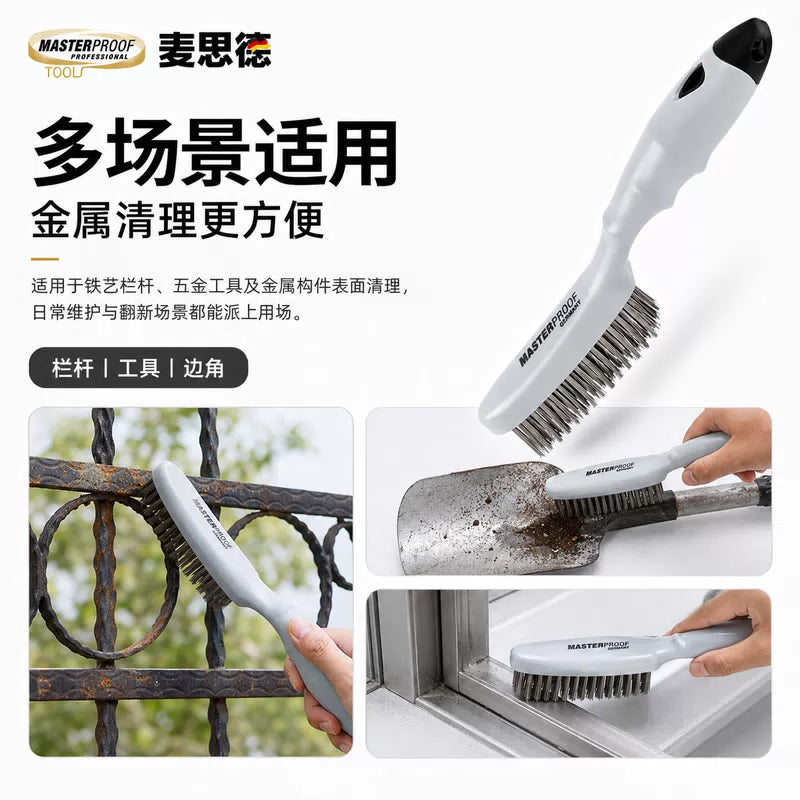 MASTERPROOF Stainless Steel Wire Brush, Rust Removal Brush, Iron Brush, Long-Handled Wire Brush, Cleaning Tool, Metal Sharpening, Barbecue Brush [3]