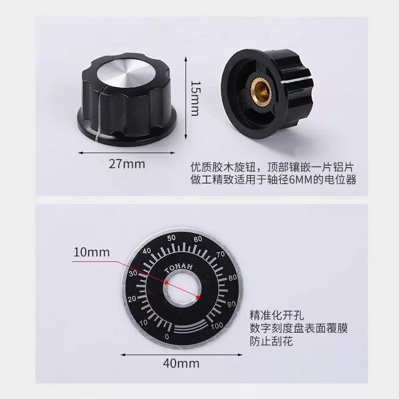 Noran RV24YN 20S Single-Turn Carbon Film Potentiometer, Single-Turn Adjustable Resistor B502 5K Potentiometer + Scale + Knob (1 set) [3]
