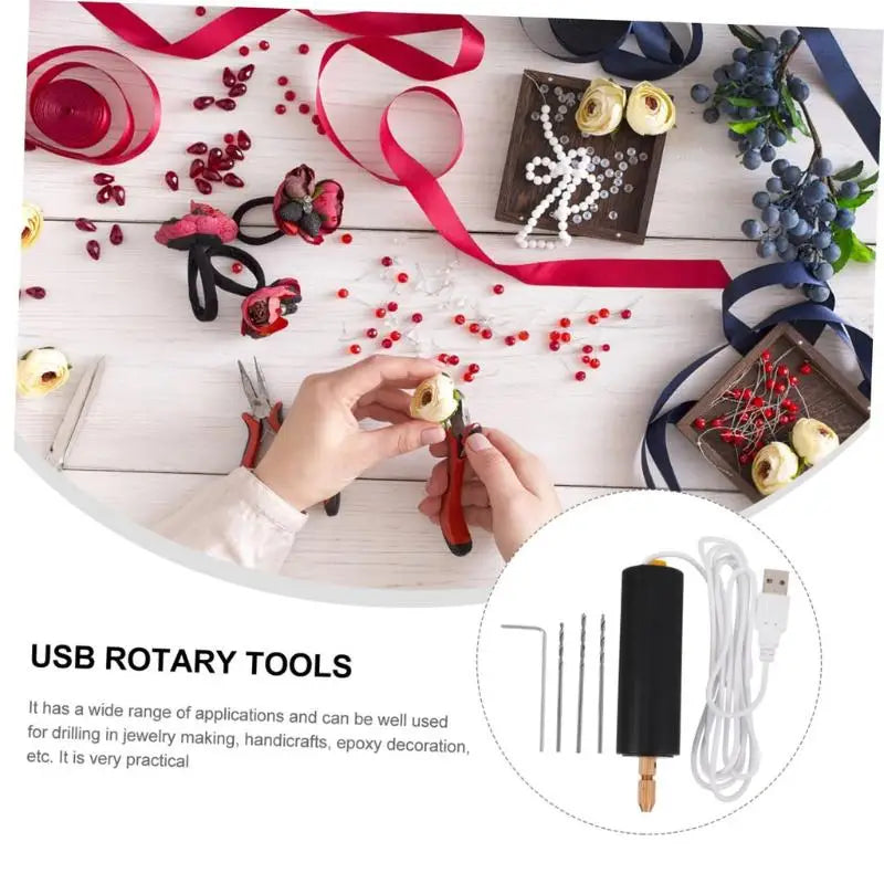 USB Powered Mini Electric Drill Portable Stable Performance 3 Drill Bits Set for Beginners DIY Art Creation