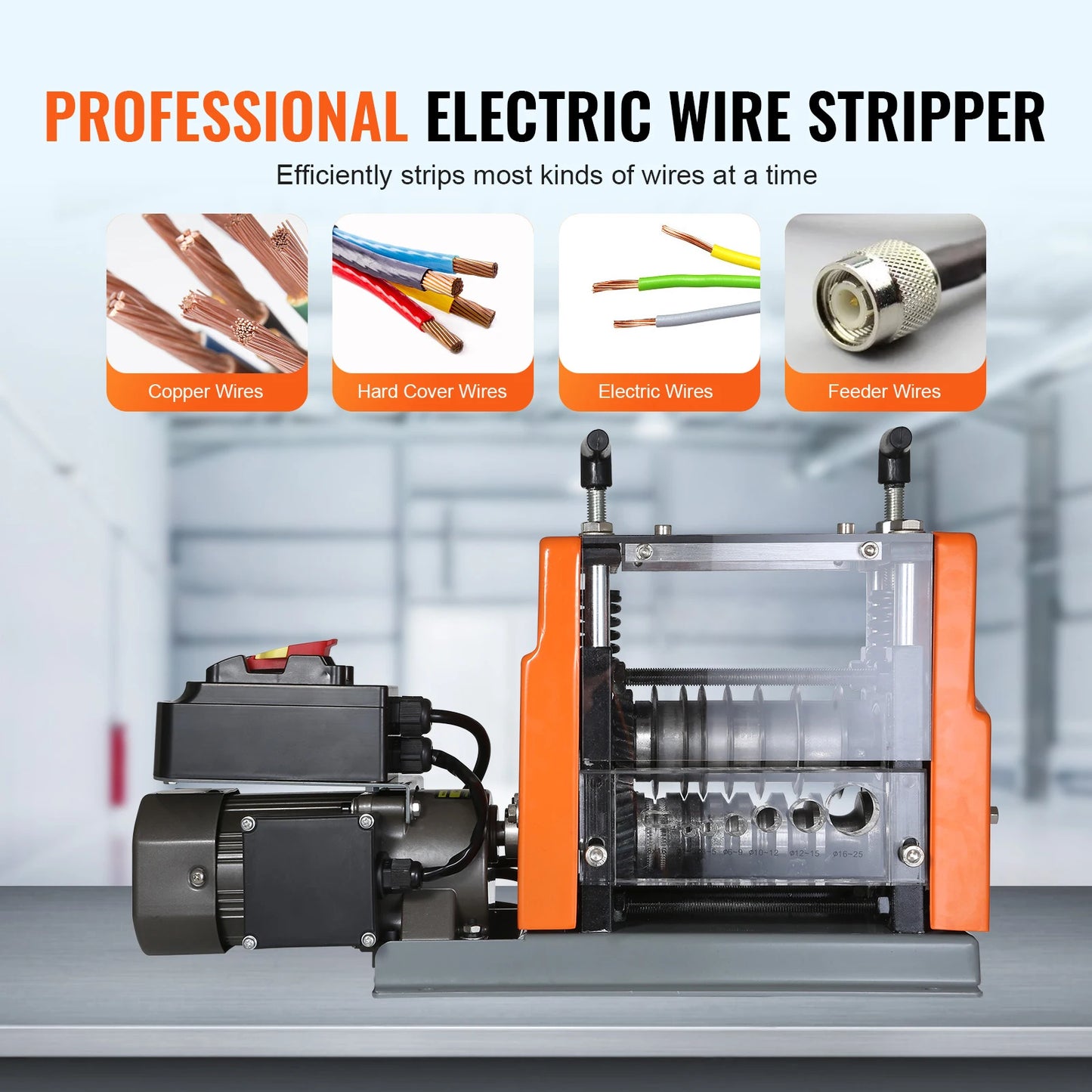 SucceBuy Electric Wire Stripping Machine 60W 1.5-25mm Visible Stripping Depth 6 Round+1 Flat Channels for Scrap Copper Recycling