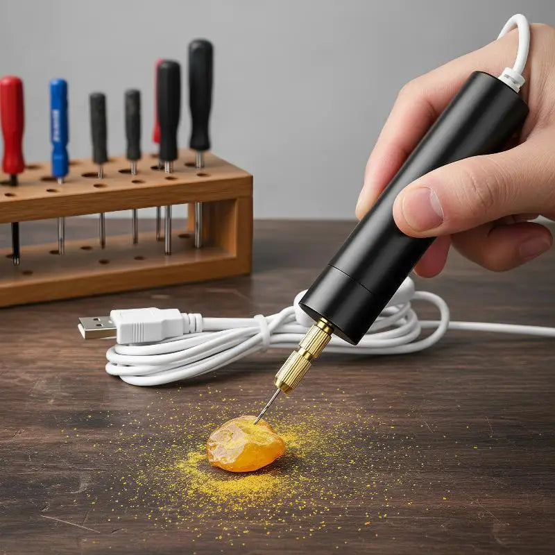 USB Powered Mini Electric Drill Portable Stable Performance 3 Drill Bits Set for Beginners DIY Art Creation