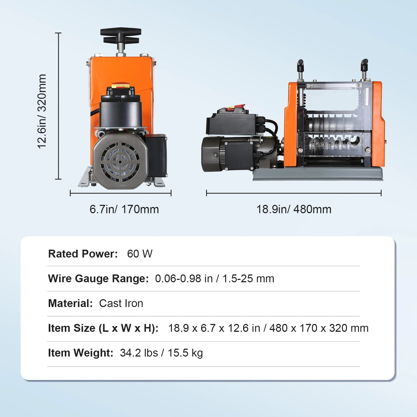 SucceBuy Electric Wire Stripping Machine 60W 1.5-25mm Visible Stripping Depth 6 Round+1 Flat Channels for Scrap Copper Recycling