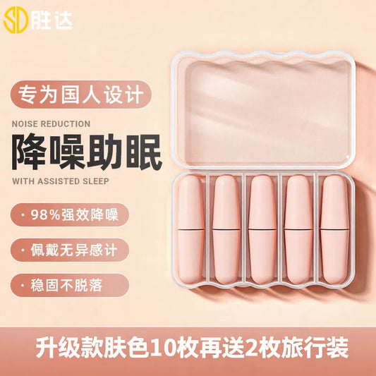 Shengda noise-canceling earplugs, suitable for sleeping, gentle on ears, super noise-canceling, suitable for factory use and study, 12-piece pink. [1]