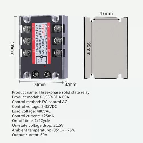 Three-phase solid state relay PQSSR-3DA 60A DC control AC 480V SSR3 3860Z [5]