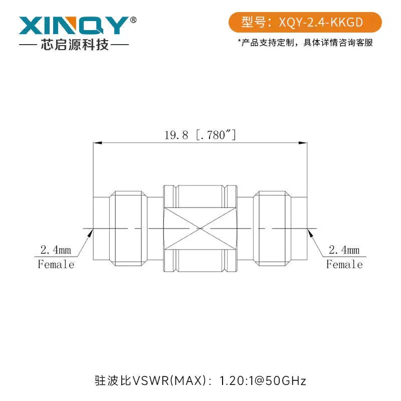 XINQY 2.4mm High-Frequency Millimeter-Wave Adapter DC-50GHz RF Coaxial Stainless Steel Conversion Head Male/Female Interchange 2.4mm Female to 2.4mm Female 2.4-KKGD [3]