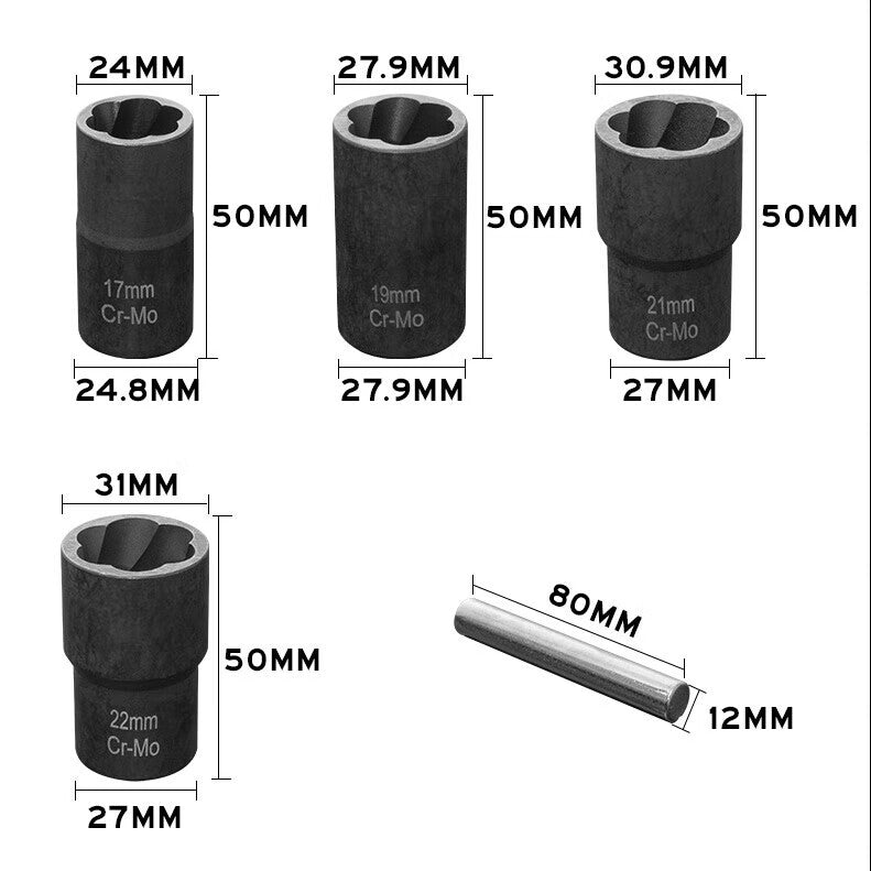 Coolant reverse thread anti-slip socket, damaged/rusted stripped tire nut extractor, anti-theft screw special socket.