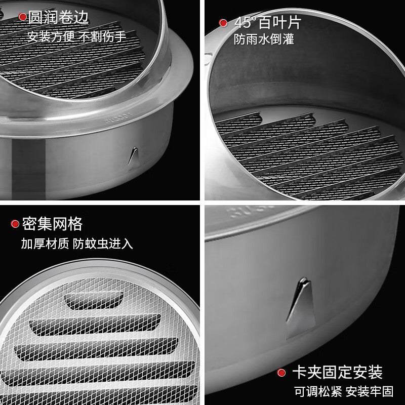 Junwen 304 Stainless Steel Range Hood Exhaust Cover External Wall Smoke Duct Windproof Cover, 120mm Opening
