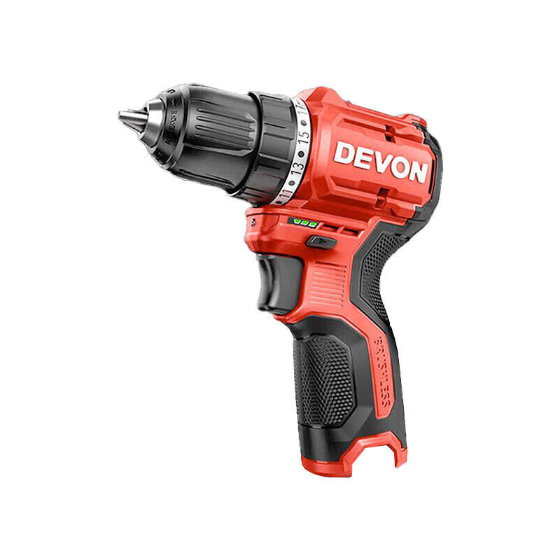 DEVON 12V Lithium Brushless Screwdriver Drill 10mm 50Nm Metal Chuck Fast Charge Plastic Case; 5208-Li-12 (Two Batteries and One Charger 2.0)