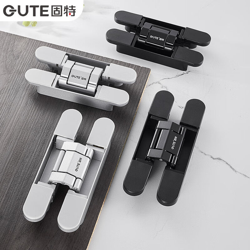 GUTE concealed door hinges, hidden door hinges, cross-shaped wooden door hinges, 3D adjustable hinges, sandblasted silver single pack
