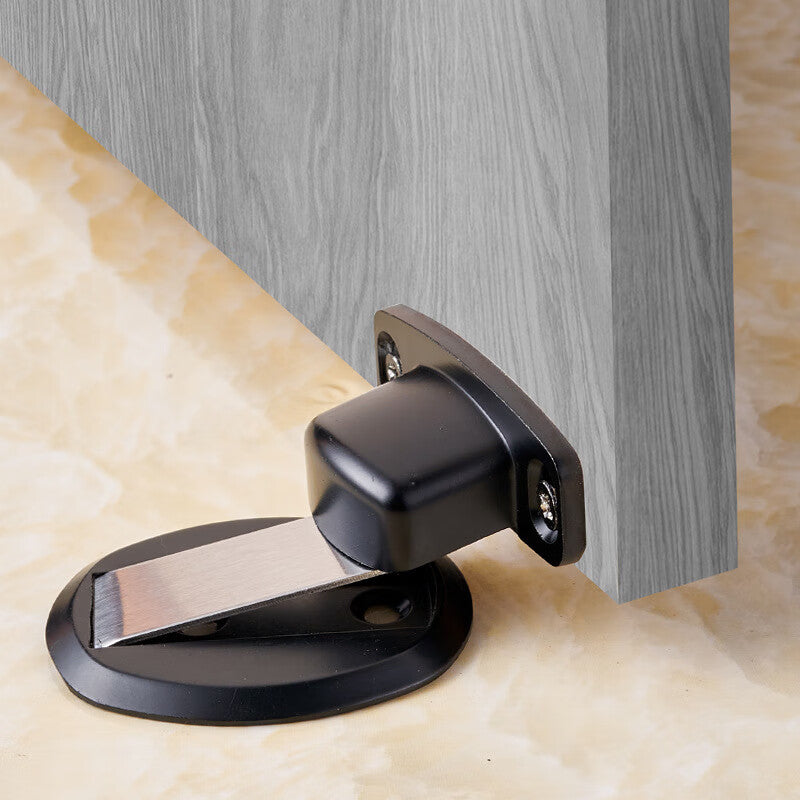 High-speed wheel, no-drill, anti-collision door catcher, invisible strong magnetic floor catcher, zinc alloy, gunmetal gray (with adhesive/screws).