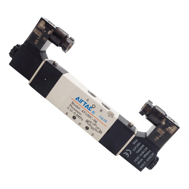 AirTAC internal pilot solenoid valve, 3-position 5-way center-sealed, double solenoid, DIN socket; 4V130C06A